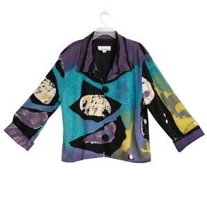Artsy Jacket XL Abstract Wearable Art Large Button Bold Eclectic Geometric Color